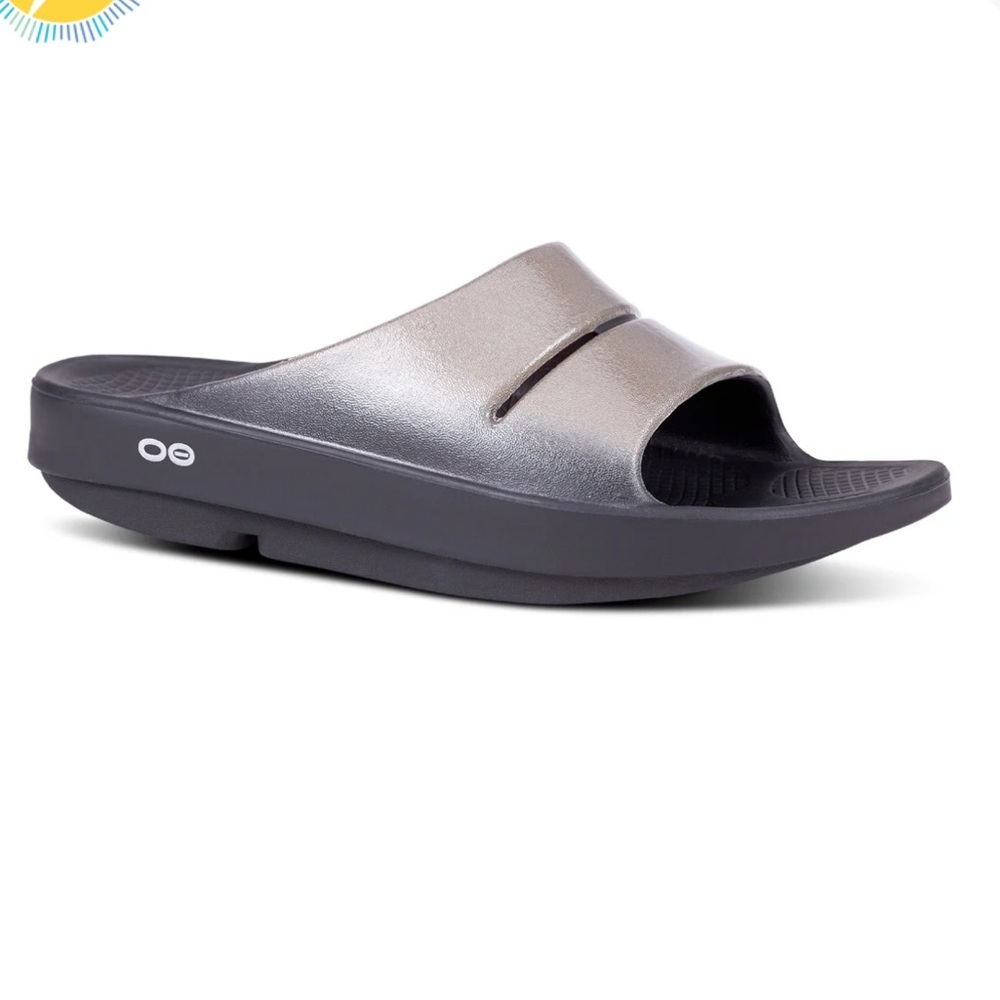 OOFOS Ooahh Luxe Black and Latte Comfort Slide Sandals M5 W7 Unisex